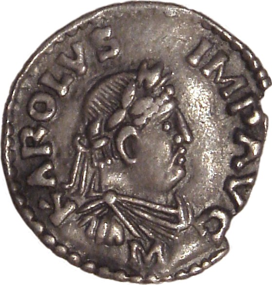 Denario argento raffigurante Carlo Magno, coniato a Francoforte sul Meno tra 812 e 814.jpg